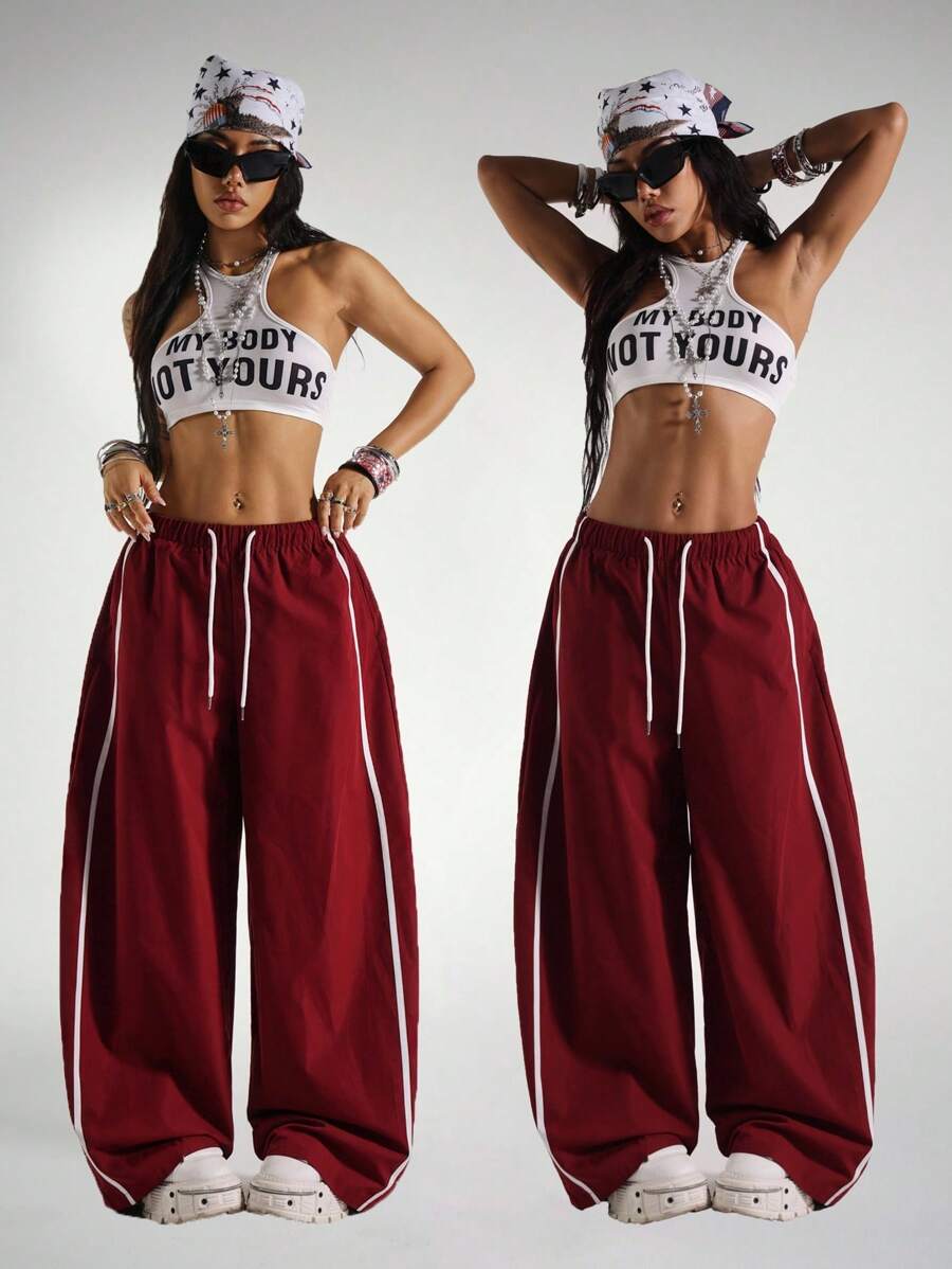 StreetHx Quần ống rộng cạp chun cho nữ, kiểu dáng thoải mái, năng động, thích hợp mặc mùa thu. - Đỏ - Xem 1