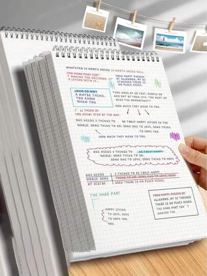 SHEIN 1 pièce Cahier à grille relié à spirale avec couvercle rabattant, retour à l'école