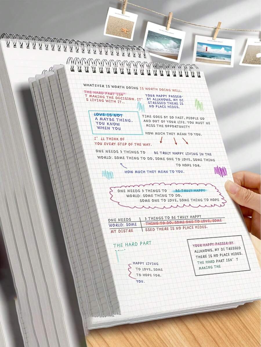 SHEIN 1 pieza Cuaderno de cuadrícula con tapa abatible y encuadernación de alambre, de vuelta al colegio - Multicolor - Ver 1