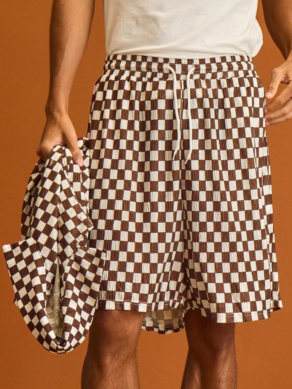 Short long à carreaux léger, taille élastique avec cordon de serrage, printemps été vacances
