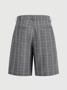 ROMWE MEN Street Life 格纹印花纽扣休闲百搭男士短裤 - 黑與白 - 查看 2