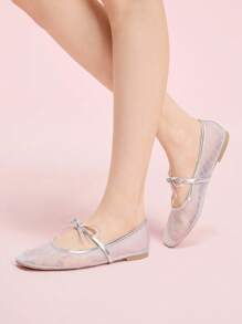 CUCCOO DOLLMOD Women's Fashion Versatile Breathable Mesh & PU Silver Flat Slip-On Shoes