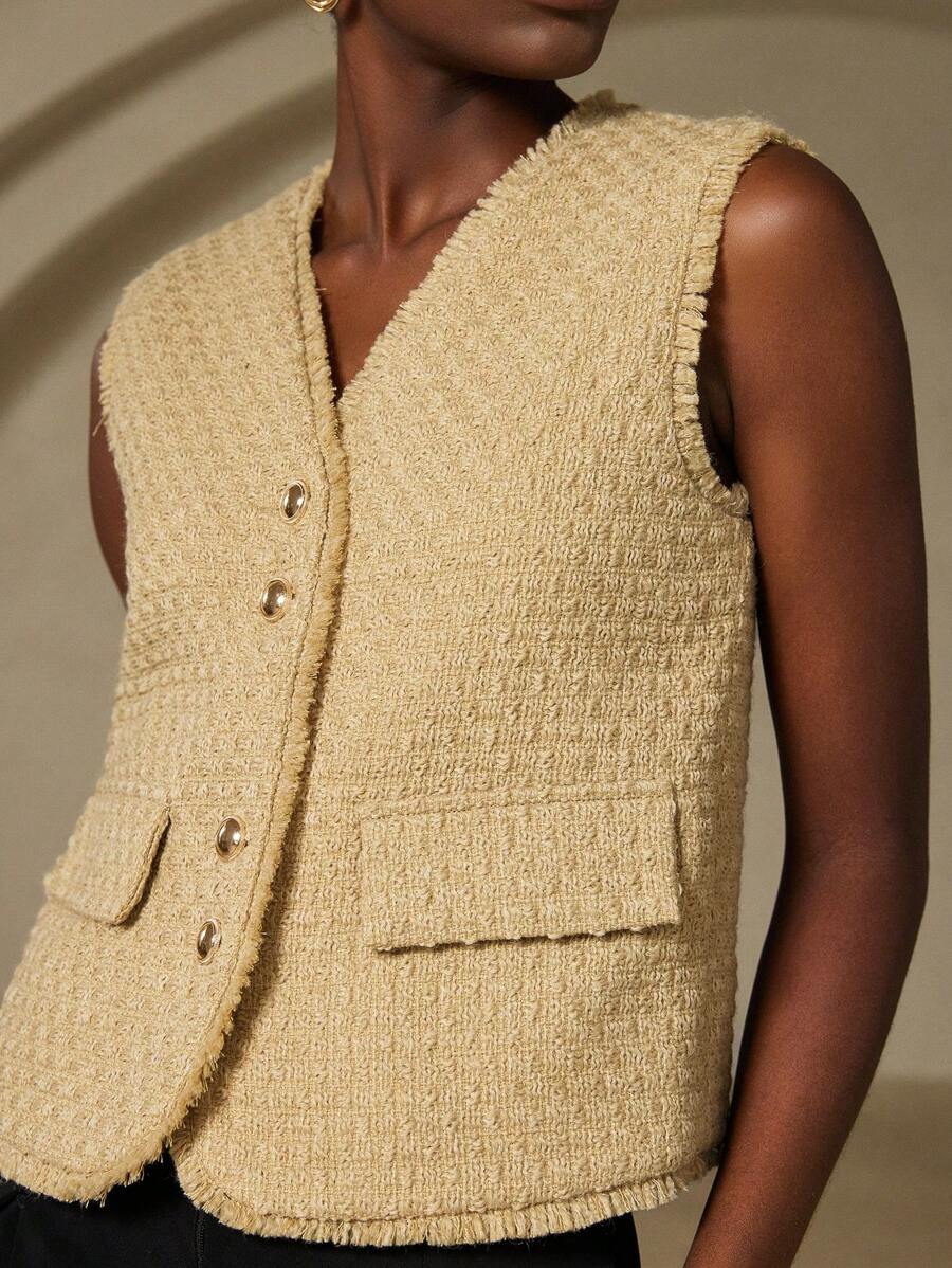 Chiquease Women's Short Tassel Knitted High-End Sleeveless Tweed Vest Jacket - Multicolor - View 1