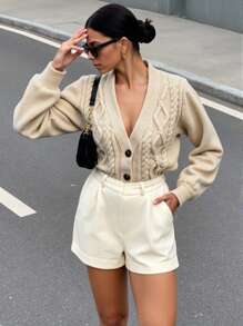 EURMUSE Women's Daily Casual Cable Knit Loose Button-Up Cardigan,Long Cardigans Woman,Petite Cardigans,Cardigans - Beige - View 5