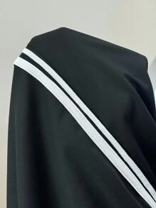 SHEIN EZwear 大码女装夏季休闲运动撞色条纹侧边短袖T恤和宽松阔腿裤套装 - 黑色 - 查看 6