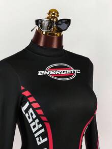 Amplova Đầm ôm sát cổ đứng in chữ khối màu - màu đen - Xem 7