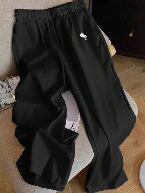 SHEIN EZwear بنطلون نسائي فضفاض عادي مع نمط الجواد، مناسب للعطلة الصيفية