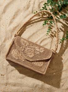 SHEIN SXY 女士，女式手提包，草编包，流苏，时尚，优雅，简约，个性化，多功能，适合海滩，度假，节日，夏季，海边，海滩派对 - 棕色 - 查看 1
