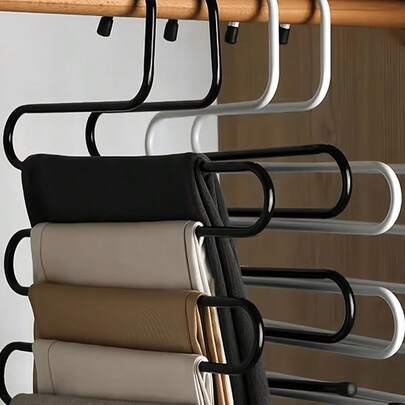 Rastrelliera portapantaloni multistrato in acciaio inossidabile, appendiabiti funzionale a forma di S, organizer per armadio, appendipantaloni con molla, design minimalista, adatto anche per magliette estive