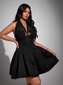 Viva Relle Vestido de moda con escote en V y encaje, estilo vacacional, talla grande