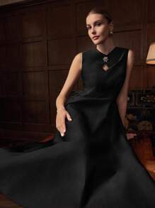 ZEYLAH Elegant Sleeveless Design Collar Long Dress, Suitable For Spring And Summer - Black - View 6