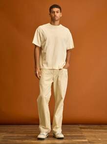 Musero Straight Leg Carpenter Style Pants Button Fastening Belt Loop Detailing Summer Holiday Vacation - Apricot - View 1