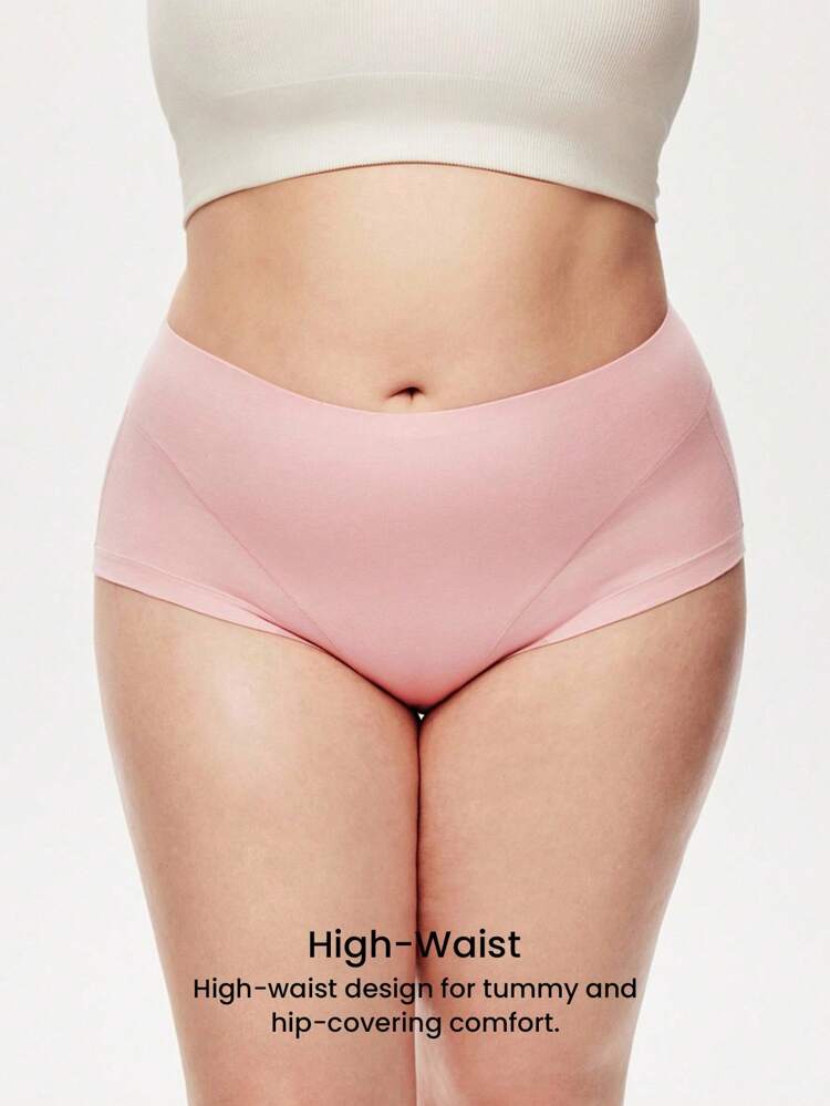 プラス 2枚組 エアリーコットン ハイウエスト ブリーフ ウエスト&お腹シェイプ レディース 下着パンティセット ヌード ベーシックパンティセット-ピンク