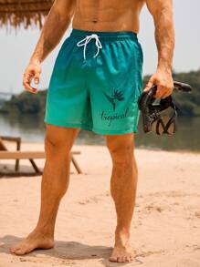 Manfinity KASUA Men's Gradient Color Drawstring Waist Casual Beach Shorts - Dark Green - View 5