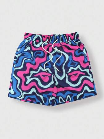 Street Life Pantalones cortos casuales holgados con cordón en la cintura y estampado completo para hombres