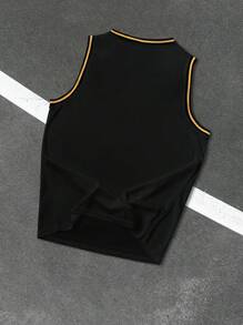 Manfinity Homme Plus Size Men's Letter Print Crew Neck Casual Loose Fit Tank Top - Black - View 3