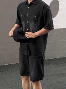 DAZY Men's Washed Black Shirt Set, Summer