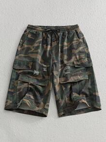 Manfinity VCAY Men's Fashionable Camouflage Denim Cargo Shorts With Multiple Pockets Camo Cargo Shorts Men Camo Shorts Shorts Baggy - Army Green - View 1