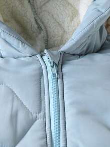 SHEIN 男嬰冬季連身衣 保暖抓絨內裡絎縫連身褲 可愛熊耳連帽雪地裝 星星壓紋舒適連身衣 - 綠色 - 查看 7