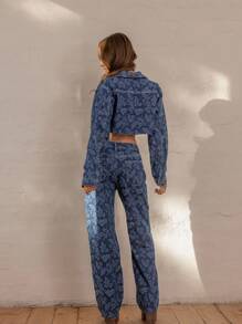 Aralina Jeans de mujer con estampado floral de mezclilla, perfectos para el otoño y el verano, para salir y asistir a conciertos en el campo y con estilo de Estocolmo - Azul lavado medio - Ver 4
