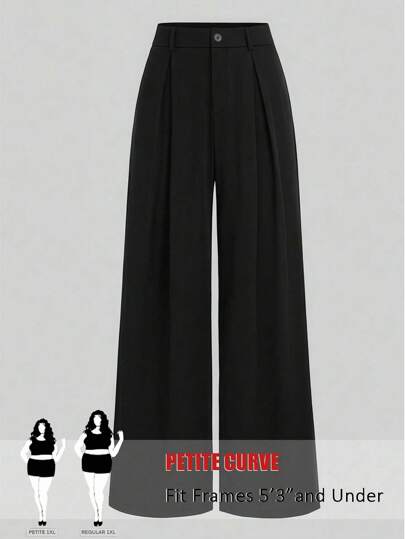 SHEIN PETITE 大码百搭百褶办公裤