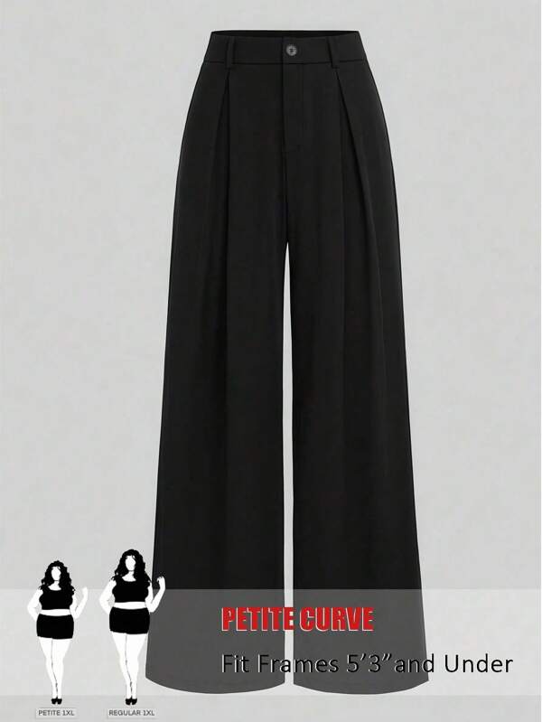 SHEIN PETITE Plus Size Pleated Detail Versatile Office Trousers