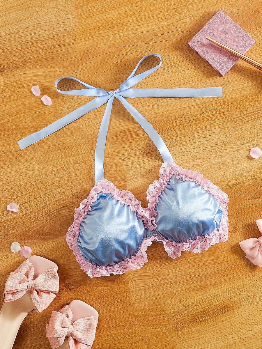 PetitDoll بيجامات نسائية راحة وجميلة مزينة بالقلوب - الأزرق - مشاهدة 1