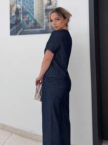 Jeta Ari Ensemble 2 pièces en jean col V pour femmes, printemps/été