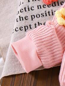 SHEIN Vintaside Kids 女宝宝针织3D花卉毛衣+直筒裤两件套，秋冬 - 粉色 - 查看 7