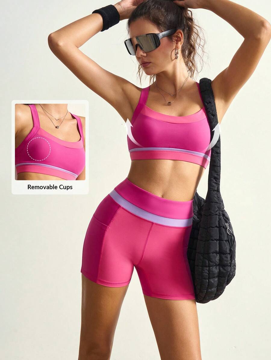 VARSIVA Bộ đồ tập luyện thể thao nữ gồm áo ba lỗ ngắn và quần short cạp cao - Nhiều màu - Xem 1