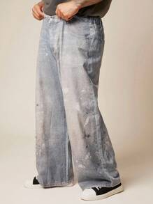 EASEVO Plus Size Men Street Style Pocket Design Loose Fit Jeans - Blue - View 1