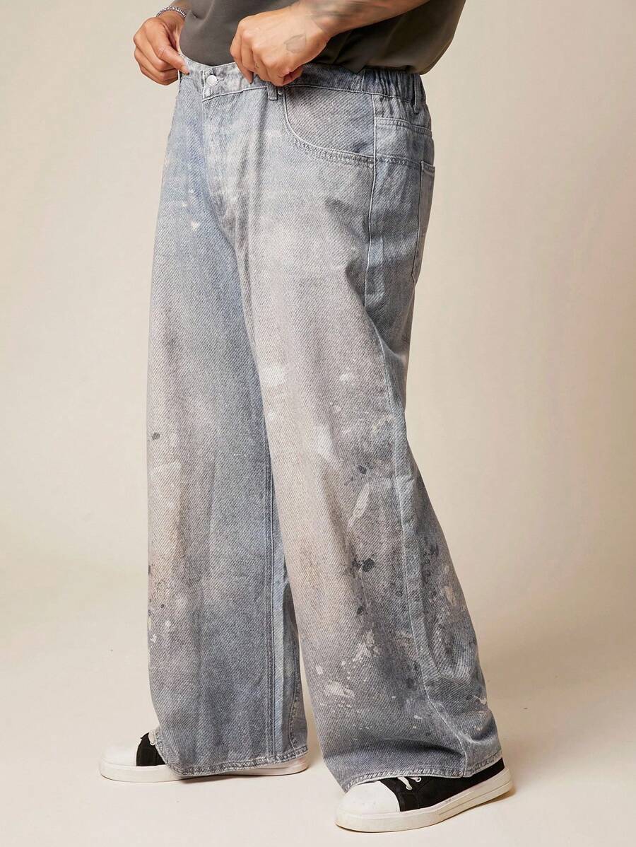 EASEVO Plus Size Men Street Style Pocket Design Loose Fit Jeans - Blue - View 1