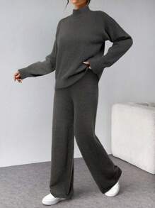 Firerie 2pcs Autumn/Winter Casual Women Loose Knit Sweater And High Waist Elastic Casual Pants Set, Comfortable And Fashionable For Middle-Aged