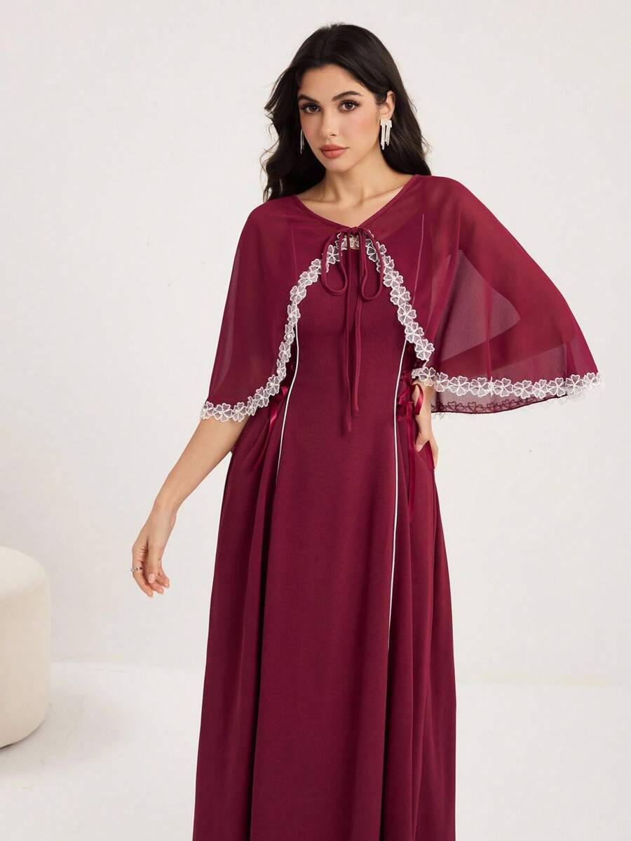Modelyn Romantic Chiffon Shawl & Bodycon Dress 2 Pieces Set For Women