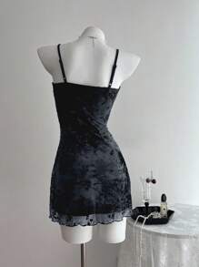 Elamini 植绒复古吊带背心百搭春夏连衣裙