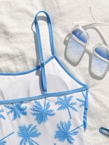 SHEIN 青少年女孩修身运动休闲荷叶边连体泳衣，简约舒适