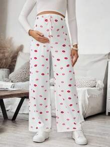SHEIN Allover Print Casual Pants, Minimalist Style, Suitable For Daily Wear Maternity Trousers - Multicolor - View 4