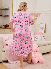 SweetSlumber Camisón talla grande con lindo estampado de corazones y conejos