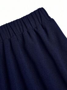 EMERY ROSE 大码女式纽扣装饰喇叭裤，休闲和商务 - 藏蓝色 - 查看 6