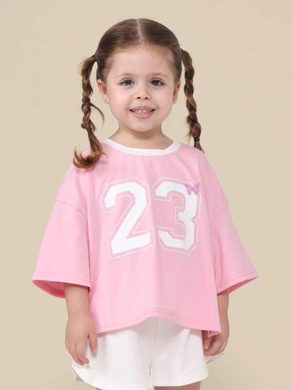 SUMWON Limited Edition Number 23 Cotton Jersey Varsity T-Shirt For Girls With Butterfly Detail Oversize Cut Comfortable Casual Play Sport Tee