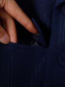 SHEIN 5pcs Young Boys Classic Minimalist Formal Suit Set: Notched Lapel Jacket + Single-Breasted Vest + Matching Pants + Bowknot + Suspenders, Suitable For Birthday Party, Ceremony, Awards, Wedding, Wedding Guest, Pageboy, Ring Bearer - Navy Blue - View 8