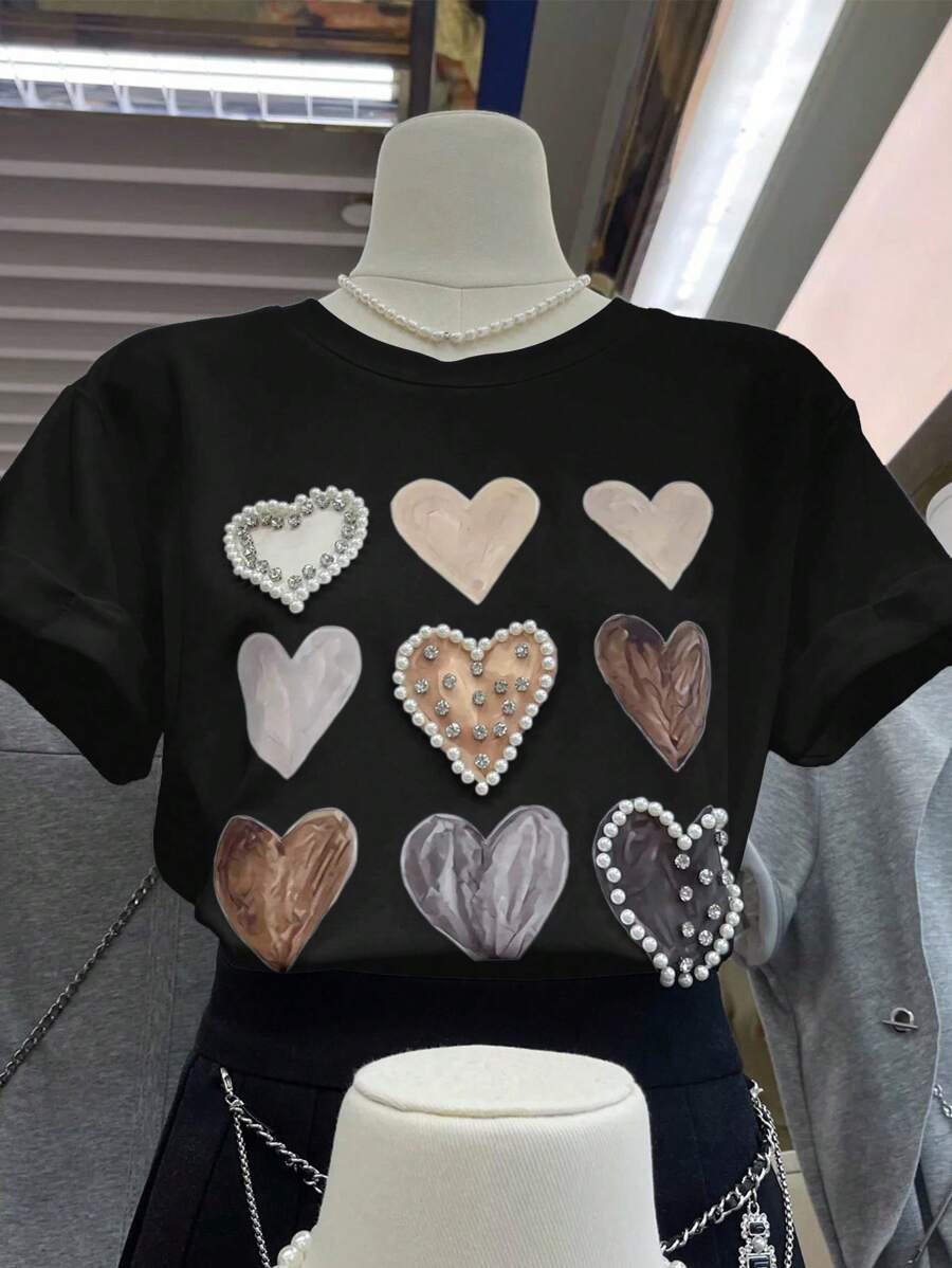 INAWLY Women's Fashion Casual Short Sleeve T-Shirt, Versatile Everyday Wear - Black - View 1