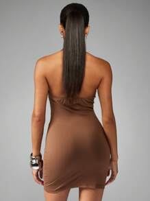 MISSGUIDED Halter Neck Bodycon Mini Dress Plunging Neckline Form Fitting Club Party Night Out Sleeveless Fashion Evening Wear Cocktail Holiday Winter Fall