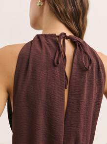 Nöista Elegant Dark Brown Sleeveless Dress,Gathered Halter Neckline Ruched Body Summer Outfits For Women,Party Night Vacation Lightweight Breathable Clothes - Brown - View 6
