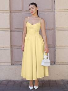 Andrea Bello Vestido camisero de color liso y elegante que estrecha la cintura de la mujer - Amarillo - Ver 6