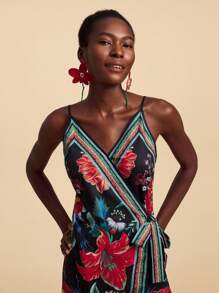 Travachic Women's Floral Print Side Tie Waist Cami Dress, Bohemia Style For Summer Vacation - Black - View 6