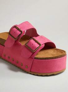 Hauture 女士时尚厚底粉色凉鞋万圣节圣诞节秋冬款 - 中紫紅色 - 查看 6