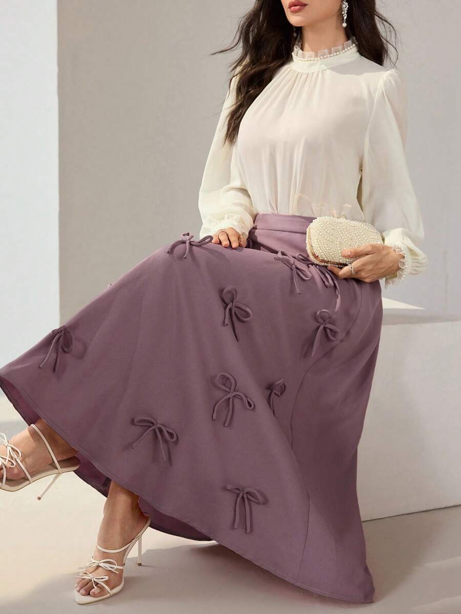 Modelyn Falda plisada con decoración de moño de color amarillo claro para mujer, para primavera/verano - Rojo violeta - Ver 1