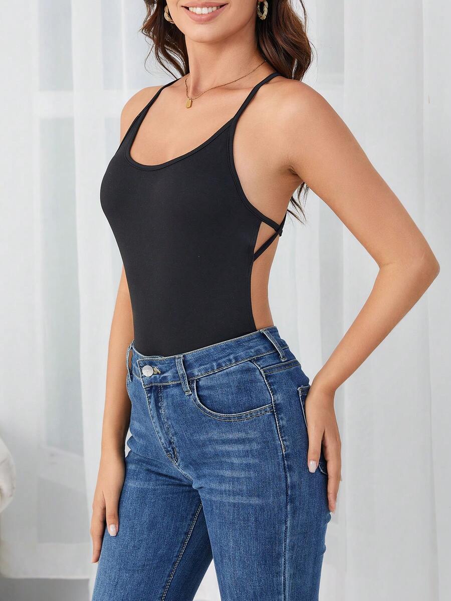 Bộ đồ liền thân hở lưng màu trơn gợi cảm mùa hè cho nữ - màu đen - Xem 1