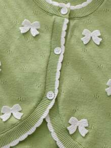 Baby Girl Cute Knitted Cardigan Sweater Baby Sweater With Bows Fall Winter - Green - View 3